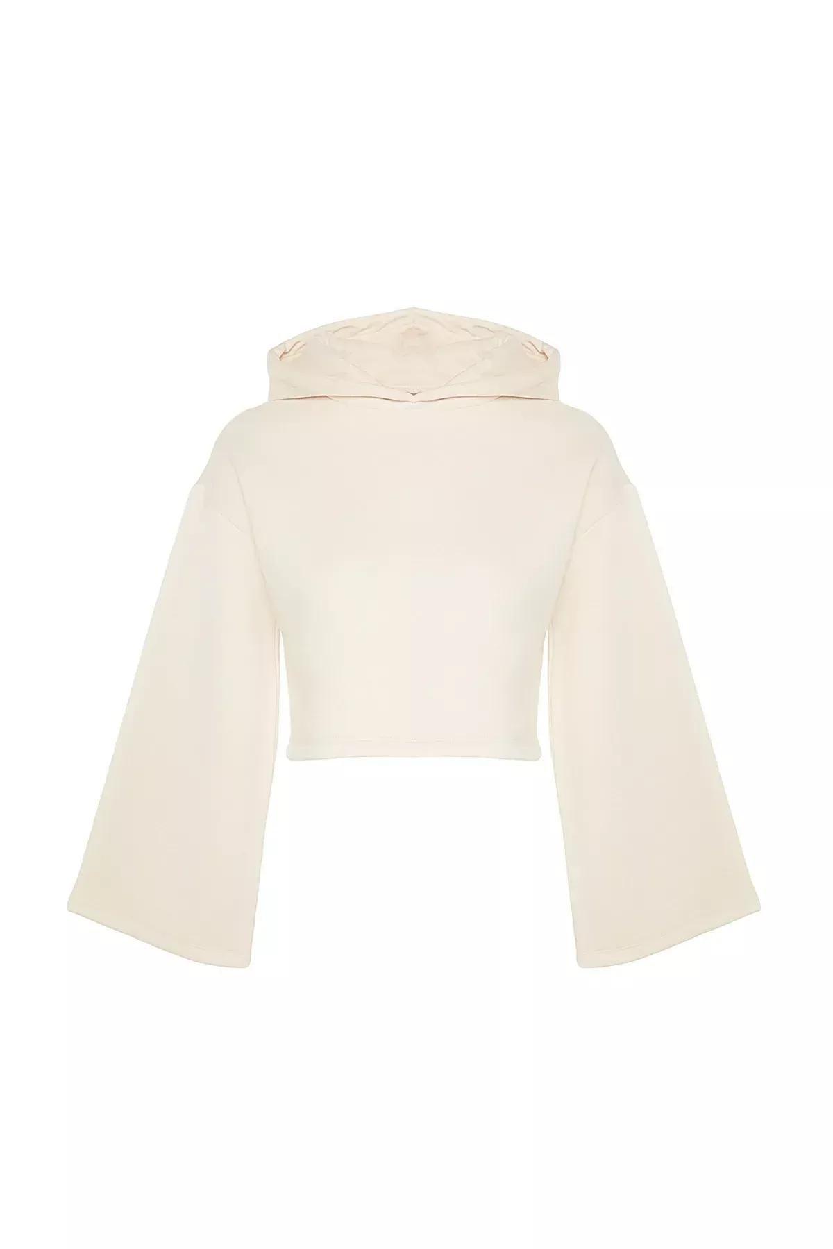 Beige Relaxed Hooded Knitted Sweatshirt, C101_1948, large image number 5