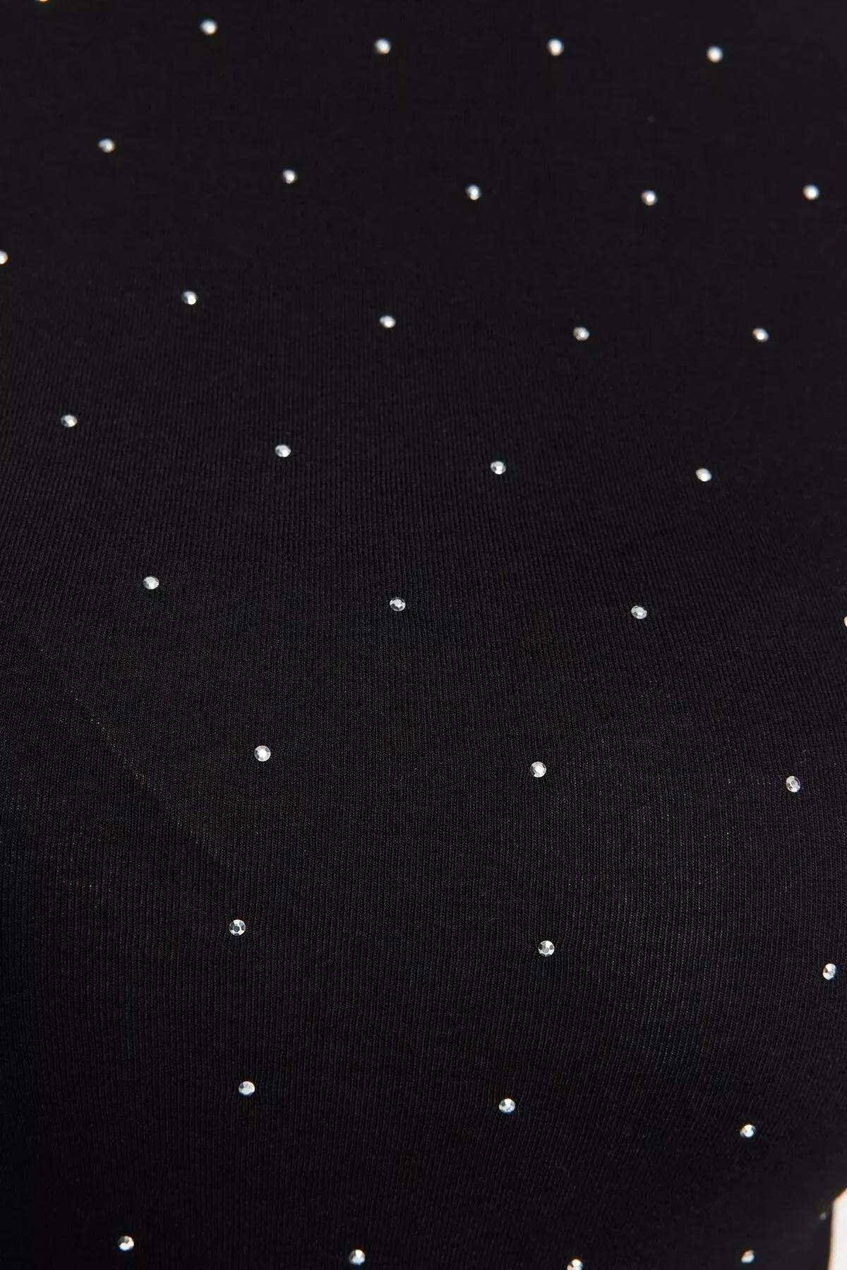 Black Printed Cotton Long-Sleeve Knitted Body, BLACK, large image number 4