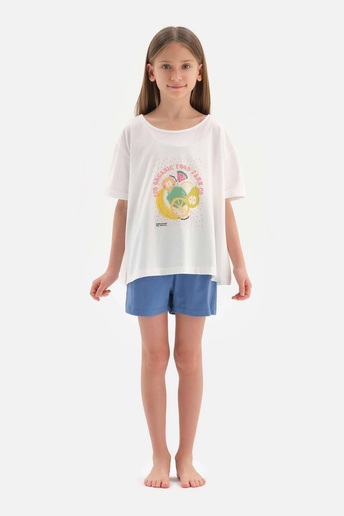 Dagi - White Print Detailed Short Sleeve Pyjamas Set, Kids Boys