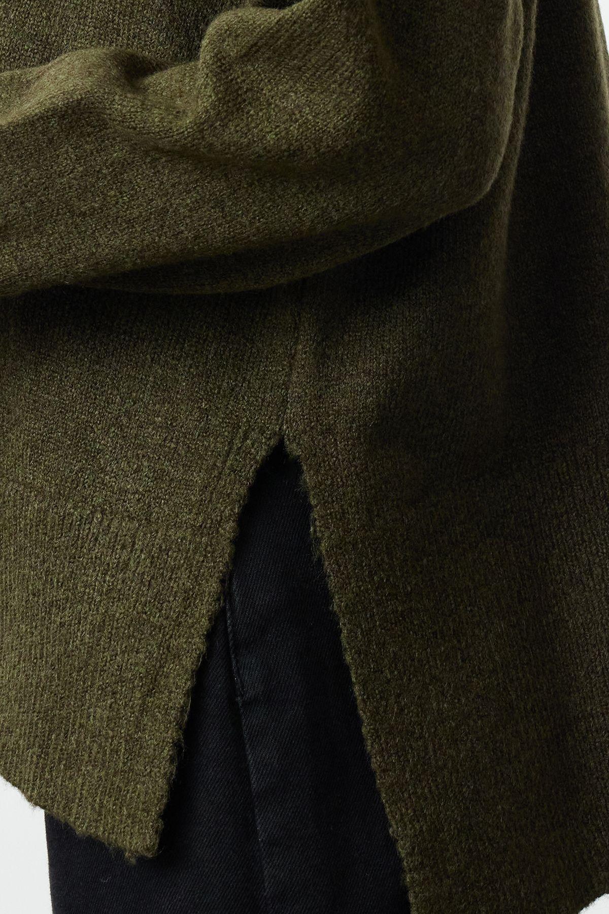 Khaki Textured Wide Pattern Knitted Sweater, Khaki, large image number 3