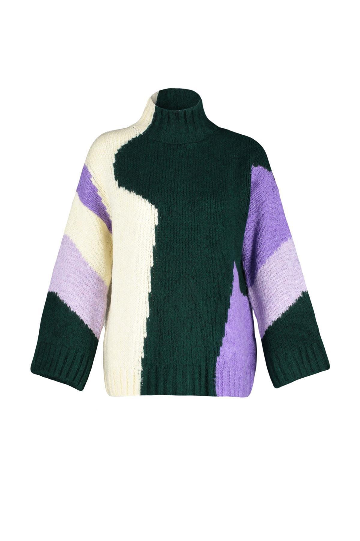 Multicolour Standing Collared Sweater, Green, large image number 5