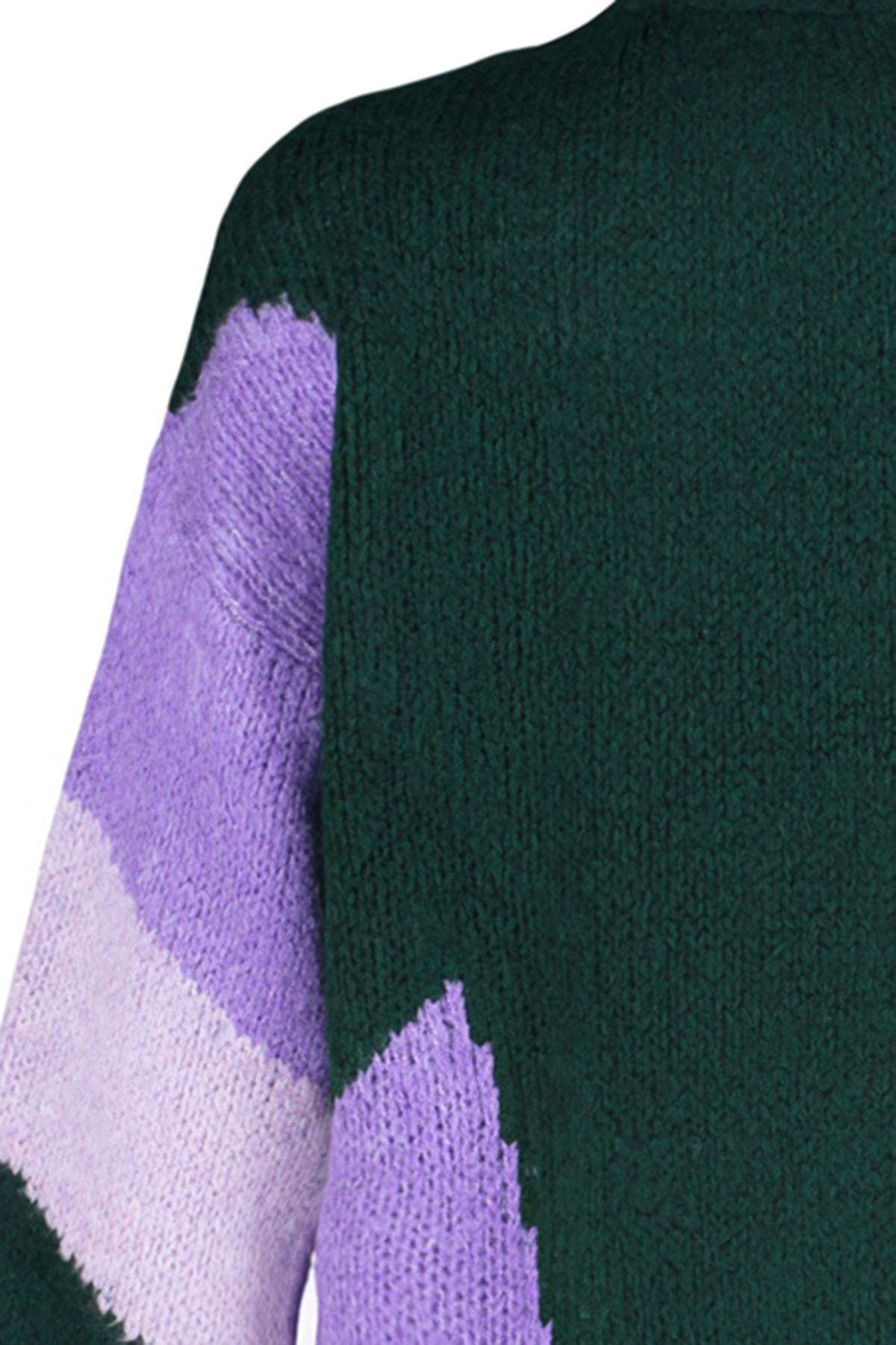Multicolour Standing Collared Sweater, Green, large image number 6