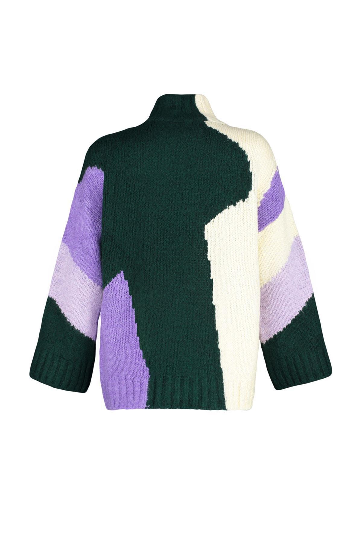 Multicolour Standing Collared Sweater, Green, large image number 7