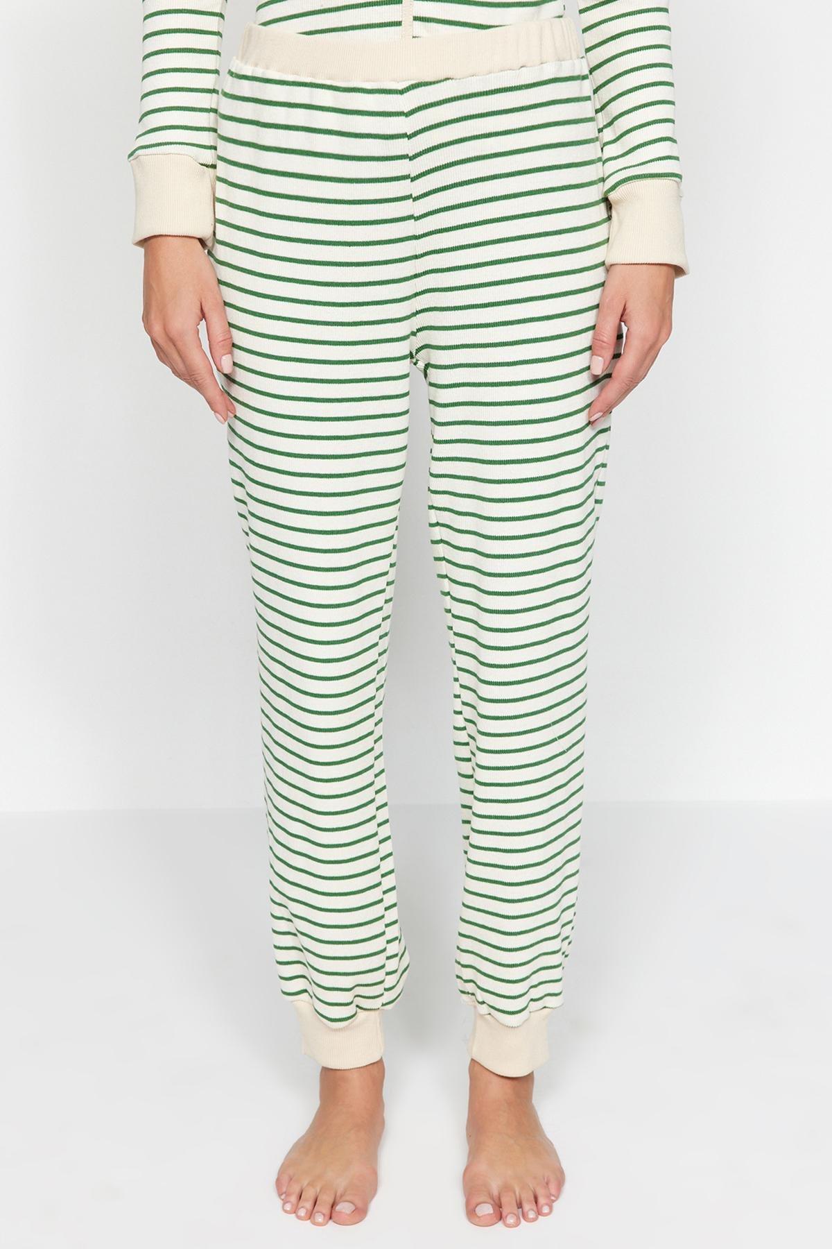 Green Striped Detailed Knitted Pyjamas Set, , large image number 4