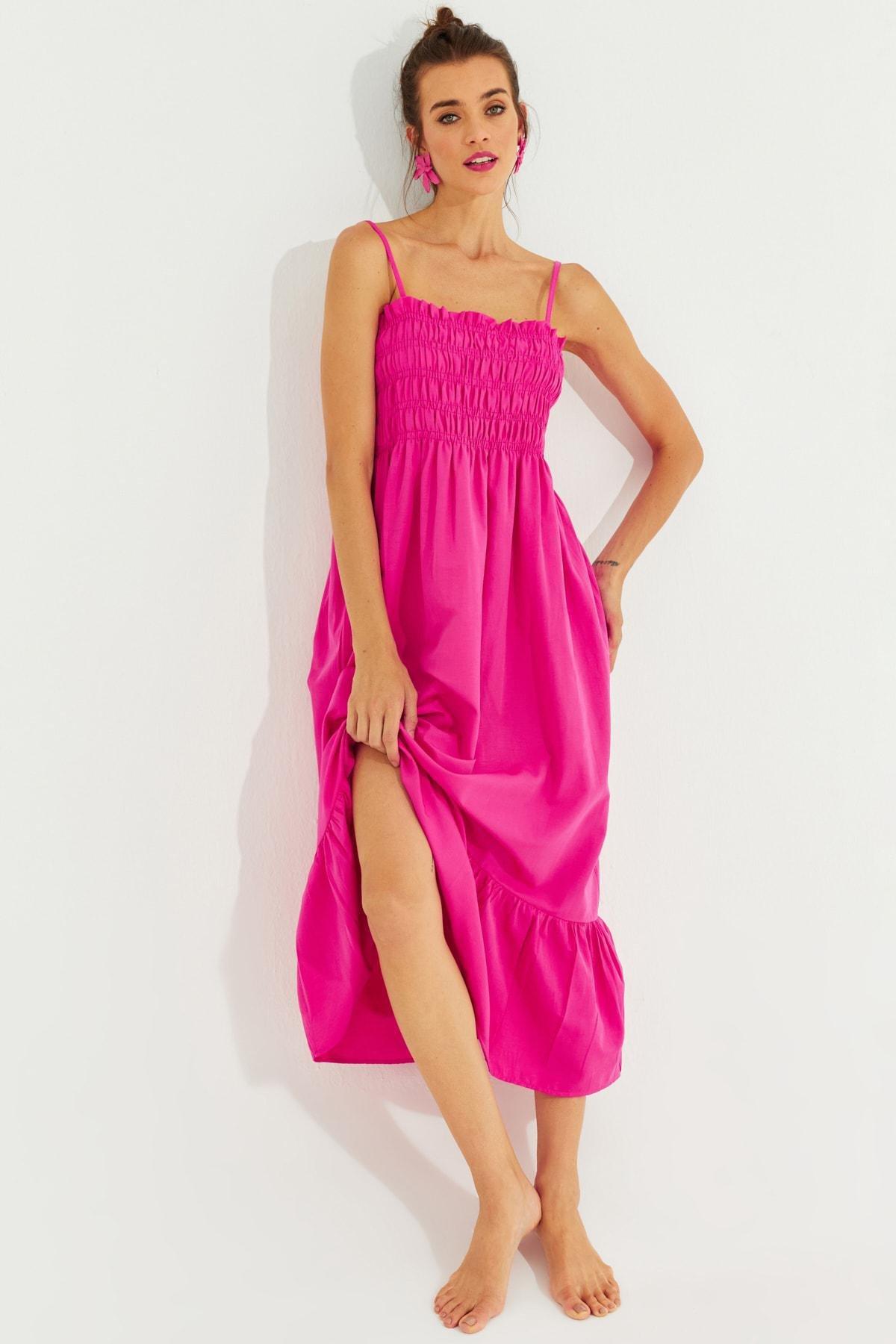 Pink Gipped Strap Midi Dress, Fuchsia, large image number 0