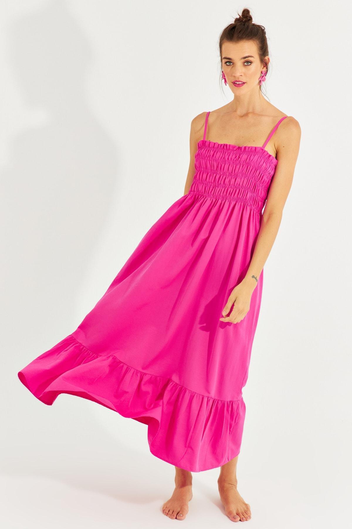 Pink Gipped Strap Midi Dress, Fuchsia, large image number 1