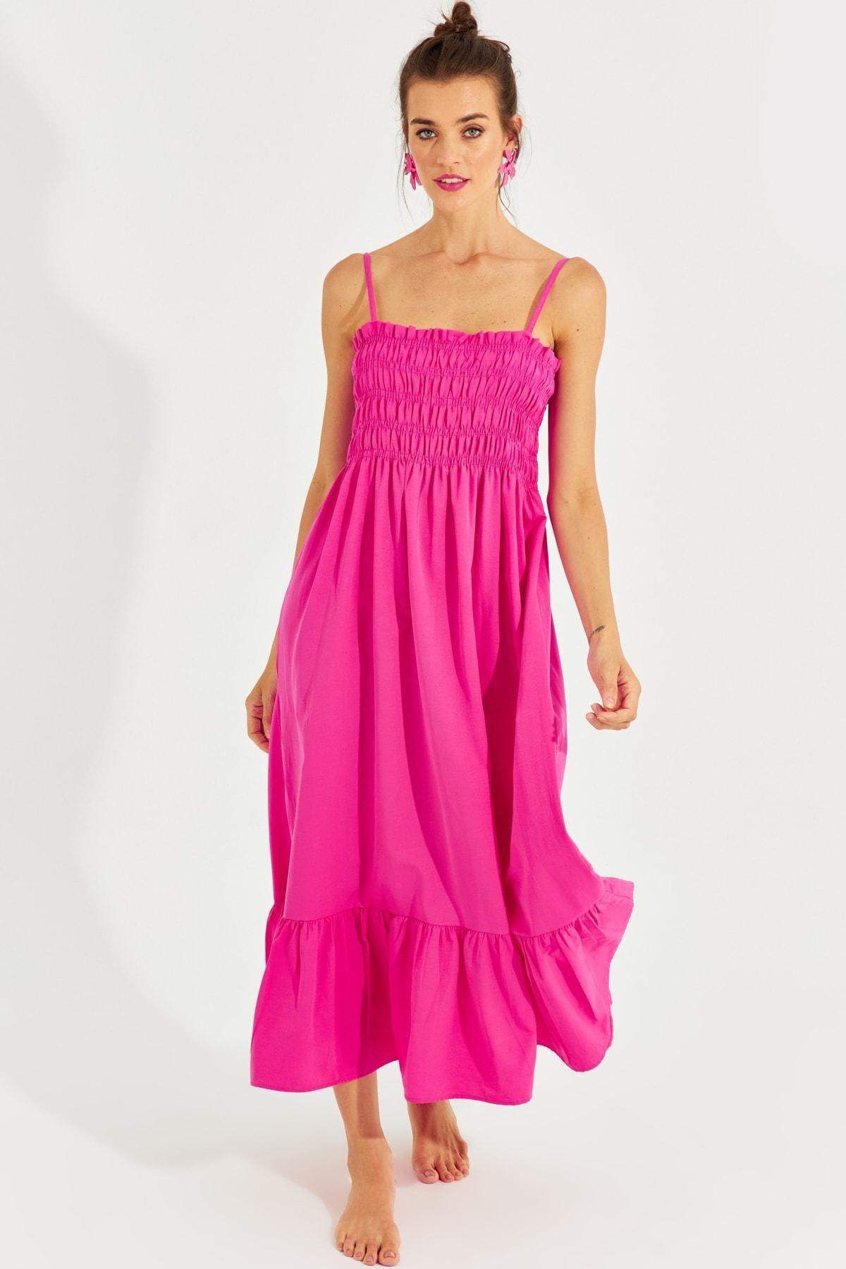 Pink Gipped Strap Midi Dress, Fuchsia, large image number 2