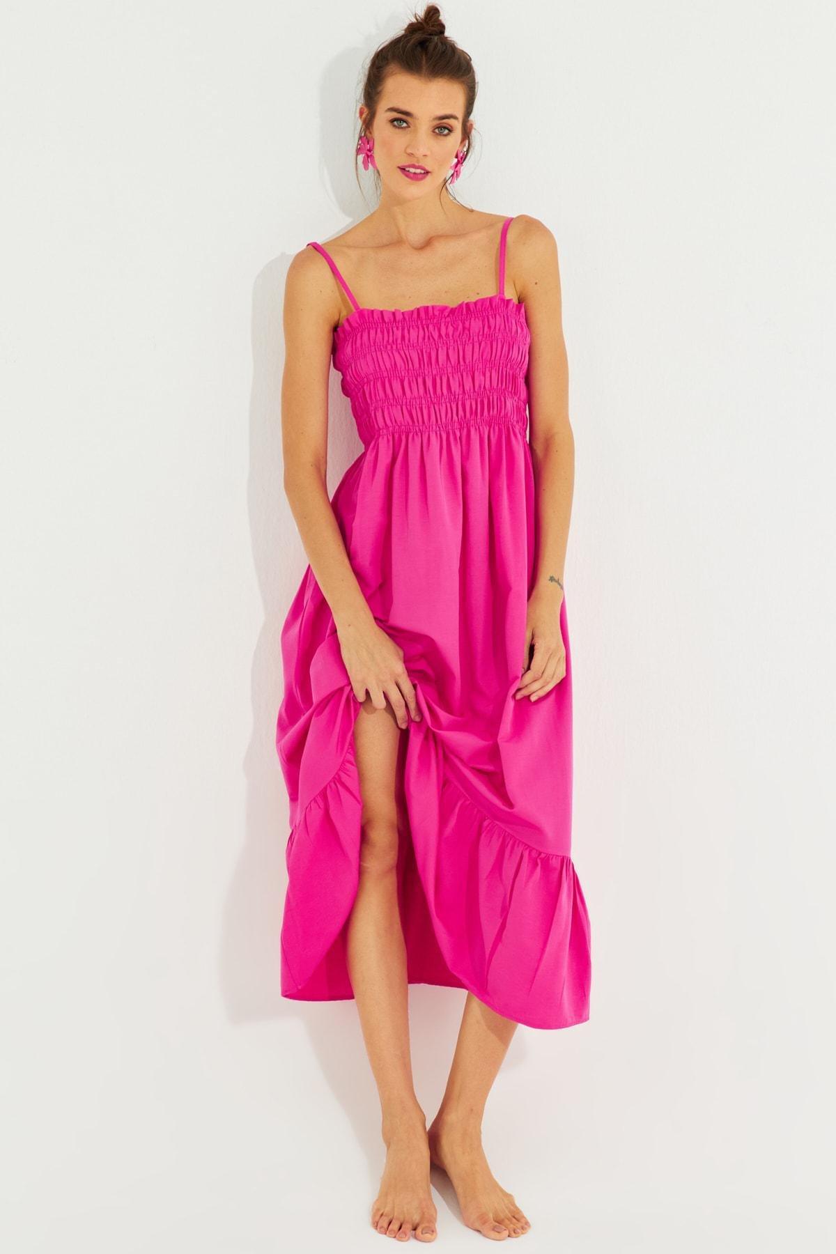 Pink Gipped Strap Midi Dress, Fuchsia, large image number 4