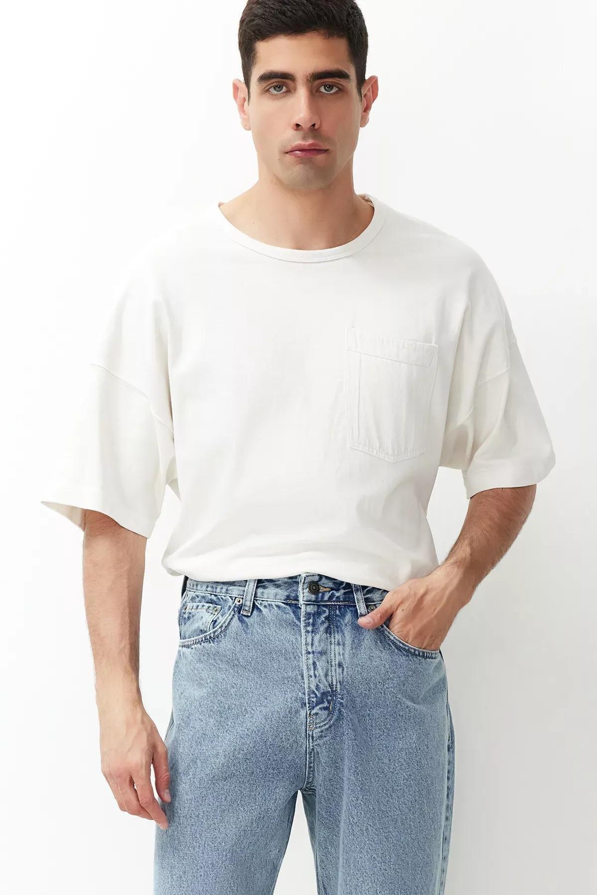 Blue Baggy Fit Loose Denim Jeans, Light Blue-6006, large image number 3