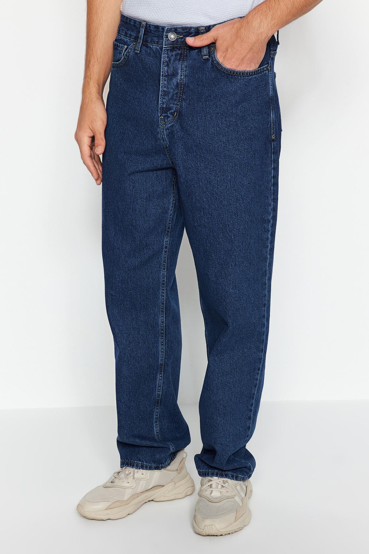 Navy Baggy Fit Jeans Denim Pants, , large image number 0