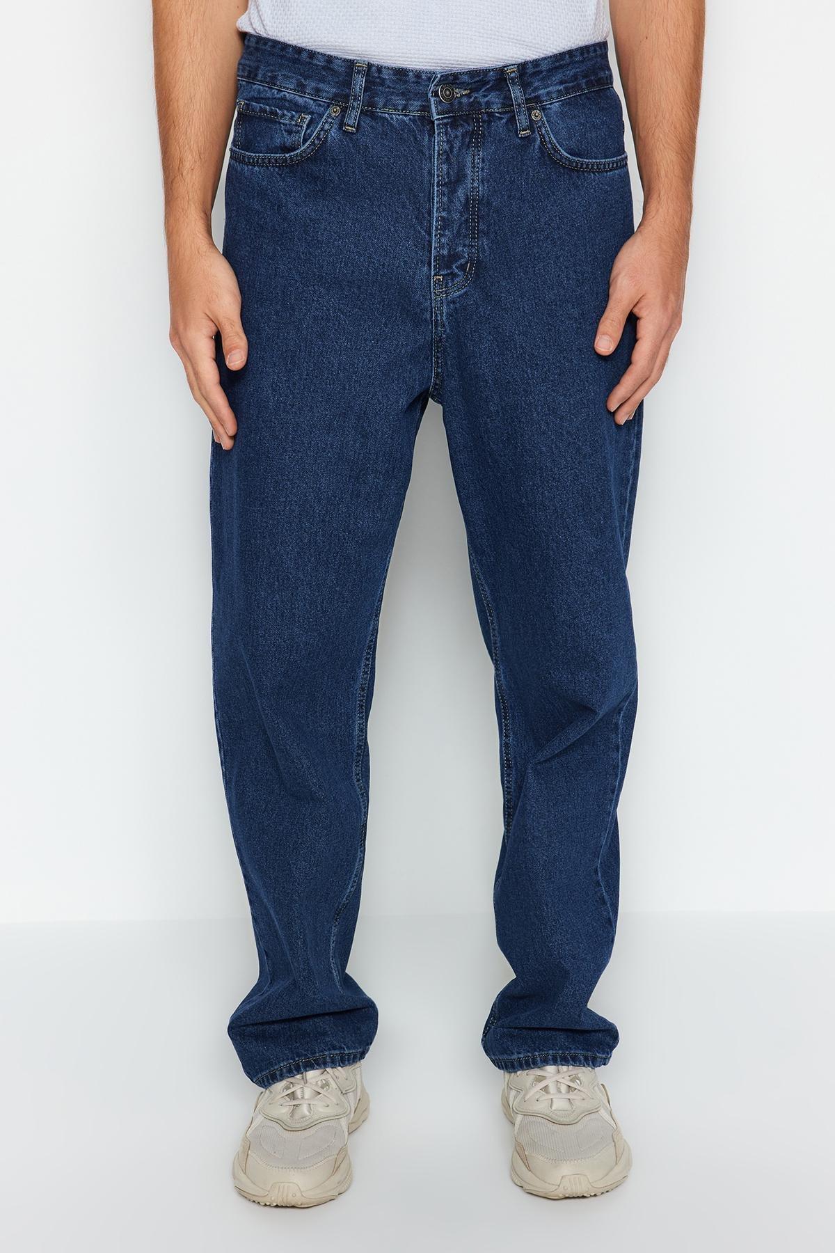 Navy Baggy Fit Jeans Denim Pants, , large image number 1