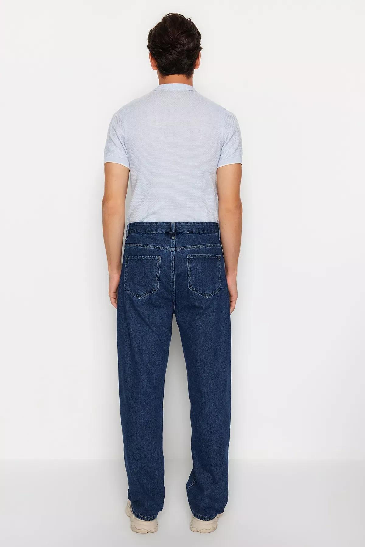 Navy Baggy Fit Jeans Denim Pants, Navy blue-2002, large image number 5