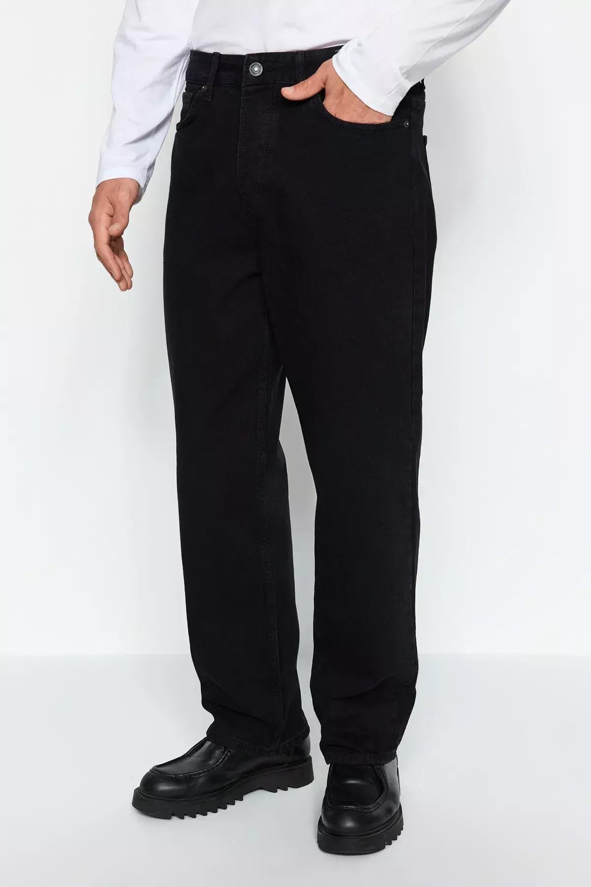 Black Baggy Fit Jeans Pants, Black-1002, medium