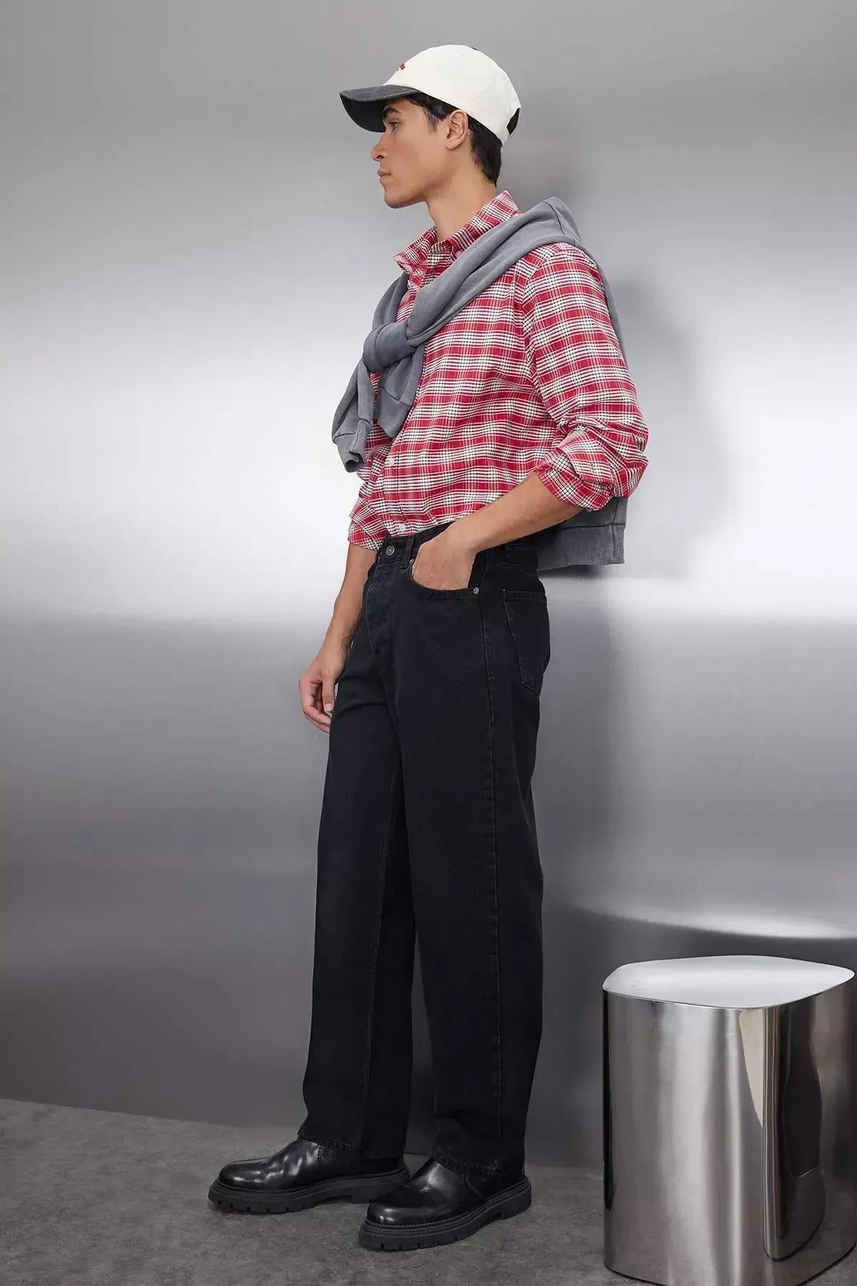 Black Baggy Fit Jeans Pants, Black-1002, medium