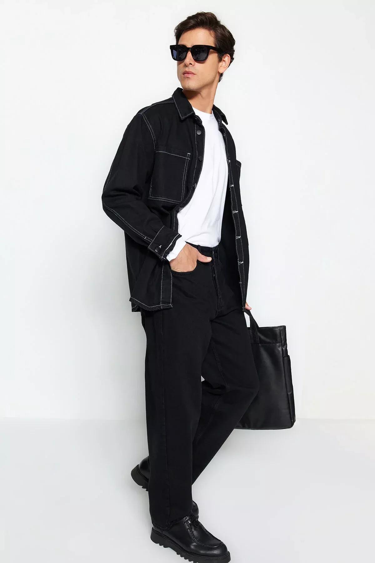 Black Baggy Fit Jeans Pants, Black-1002, large image number 2