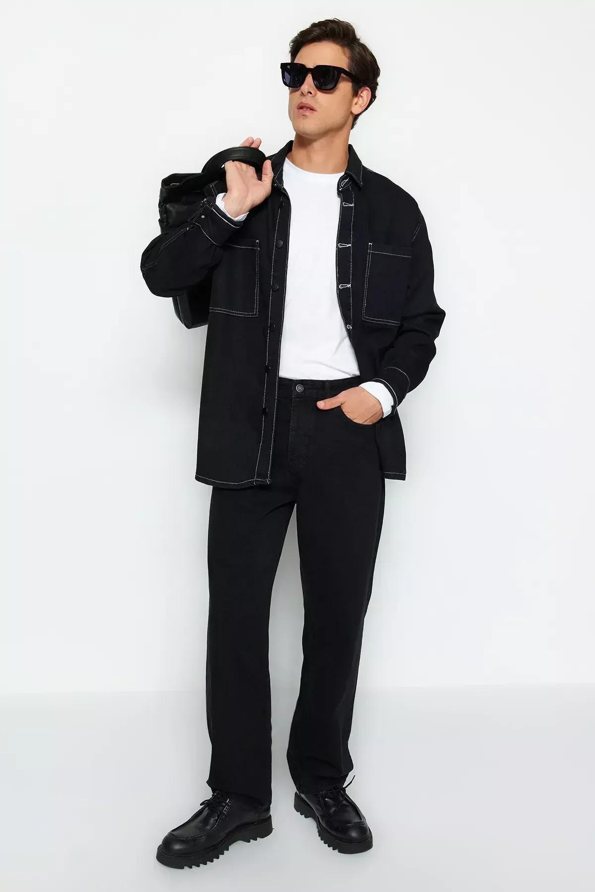 Black Baggy Fit Jeans Pants, Black-1002, large image number 4