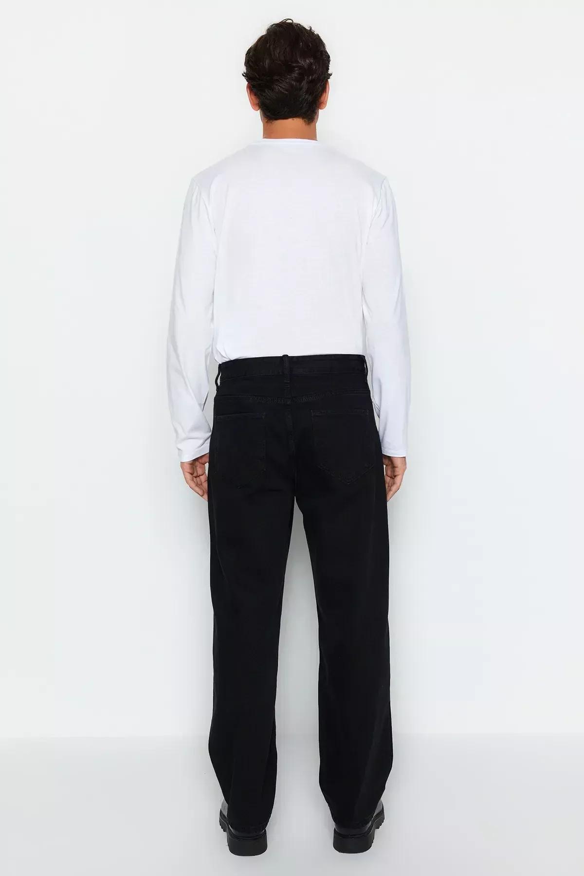 Black Baggy Fit Jeans Pants, Black-1002, large image number 6