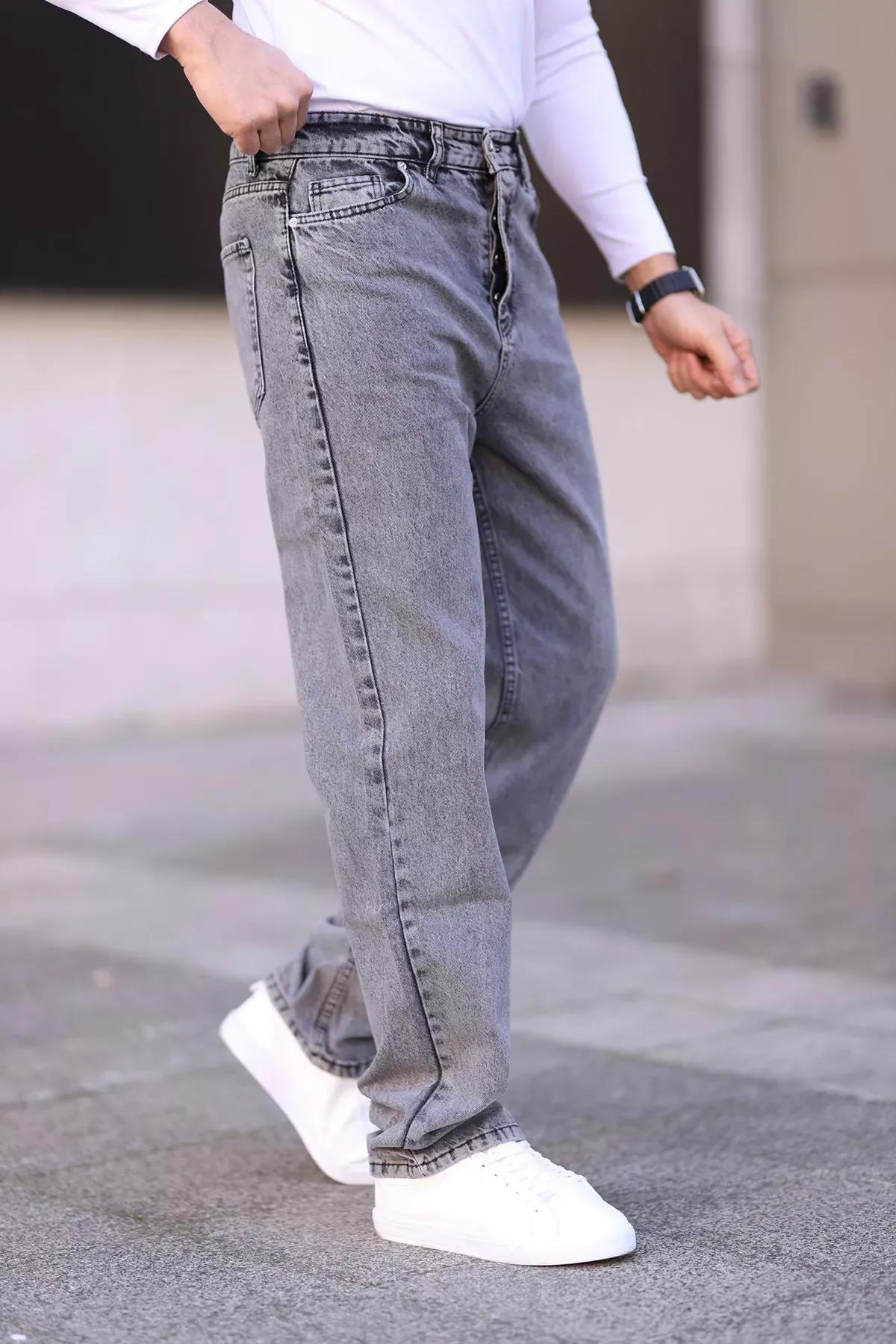 Grey Baggy Fit Denim Trousers, , large image number 0
