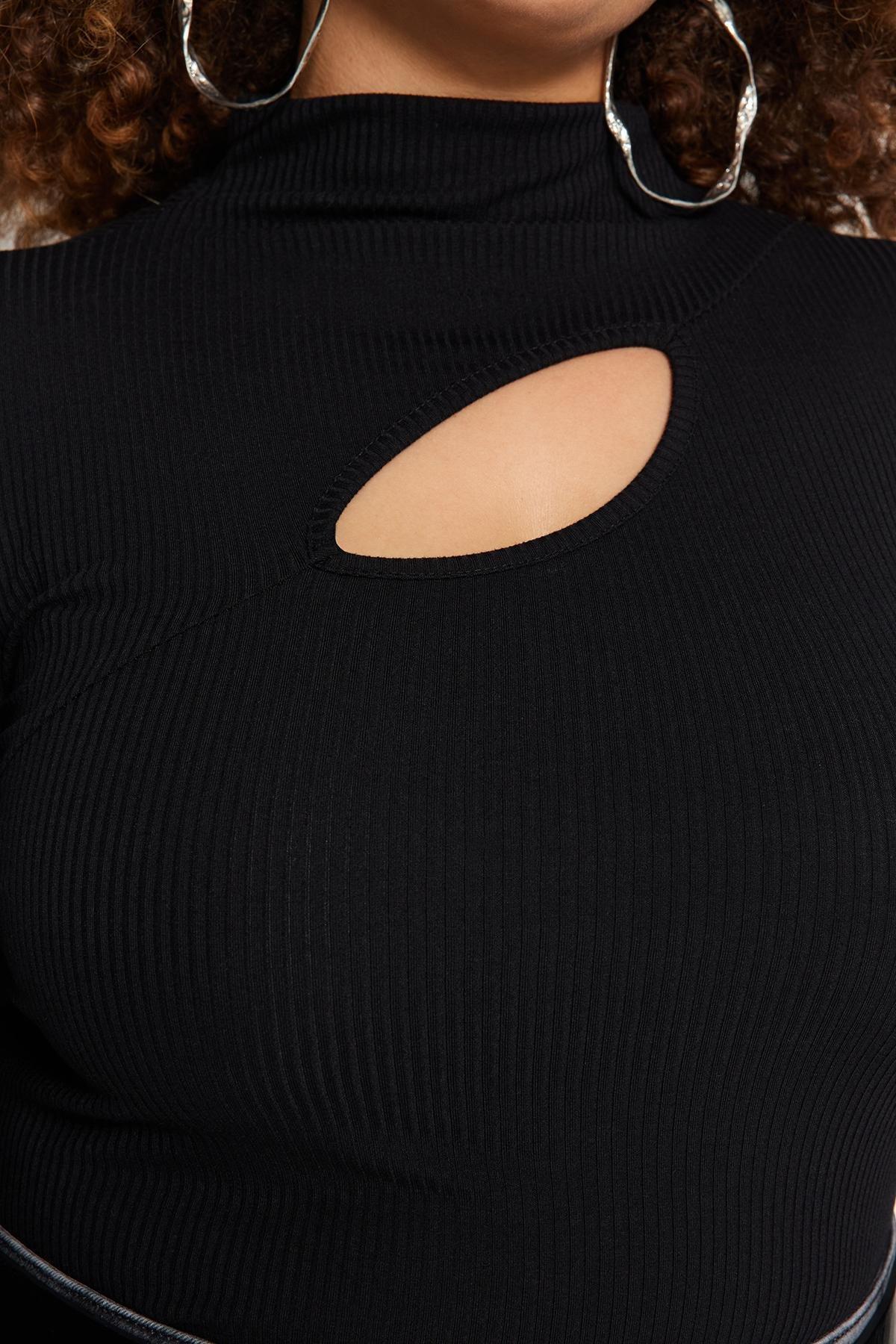 Black Stand-Up Collared Knitted Blouse, , large image number 4