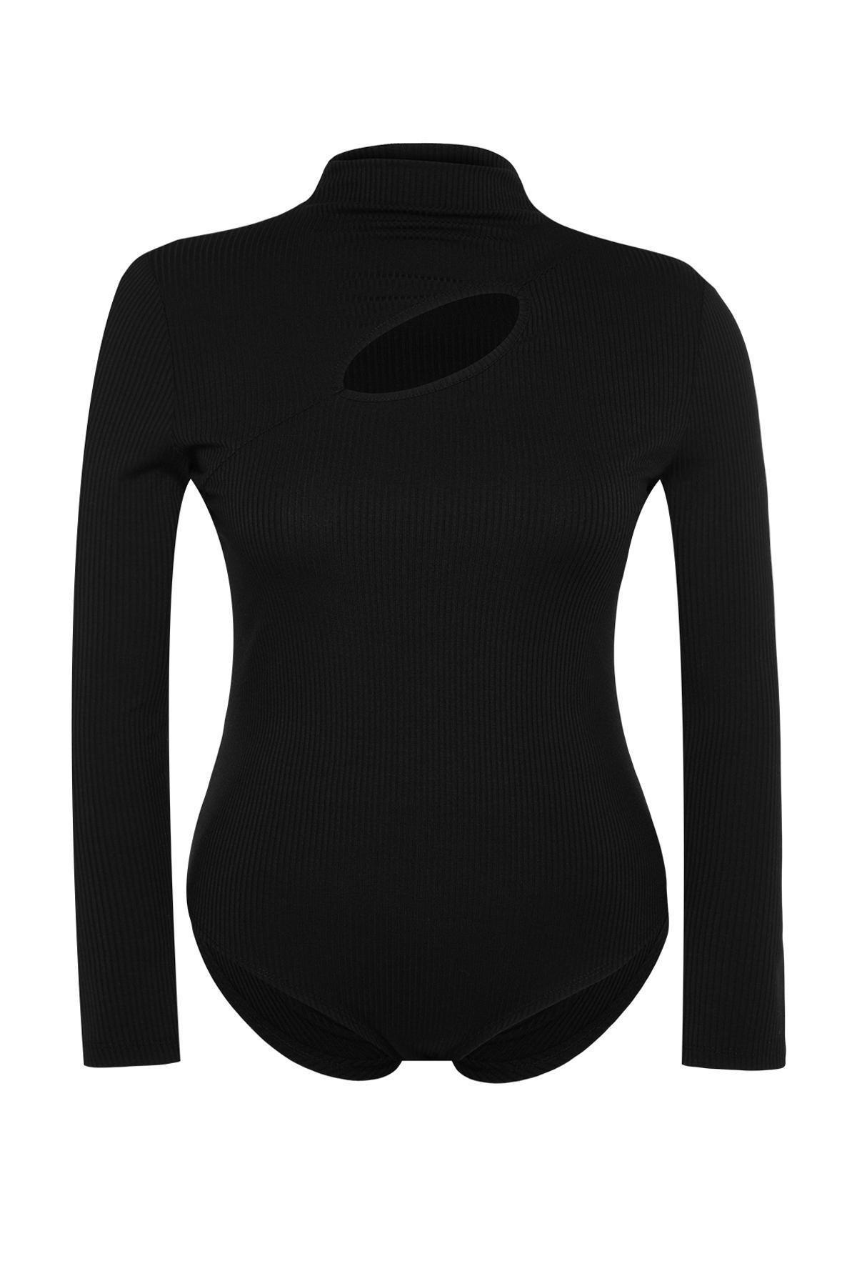 Black Stand-Up Collared Knitted Blouse, , large image number 5