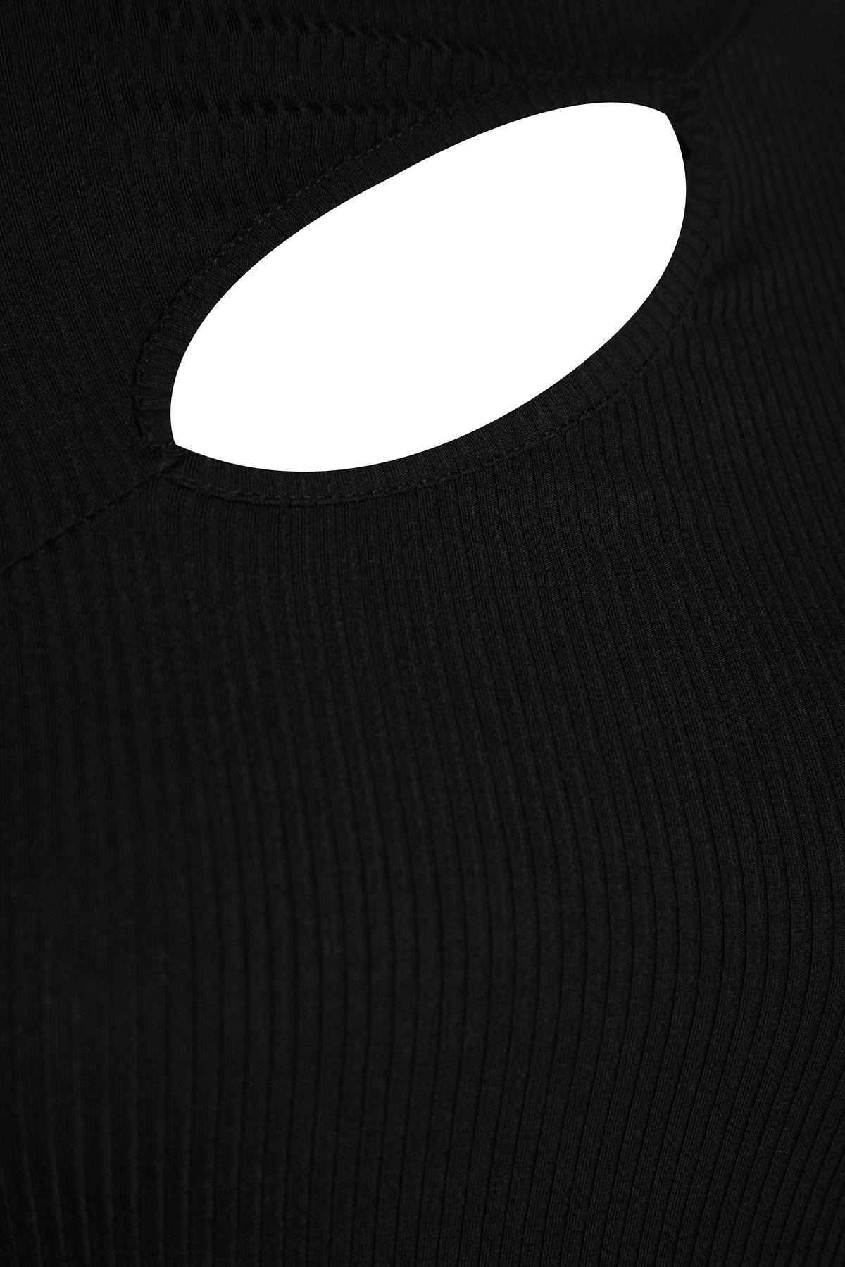 Black Stand-Up Collared Knitted Blouse, , large image number 6