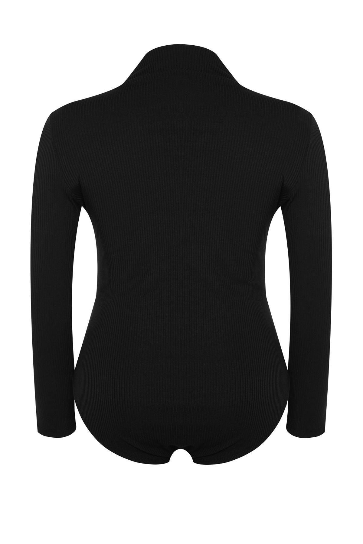 Black Stand-Up Collared Knitted Blouse, , large image number 7