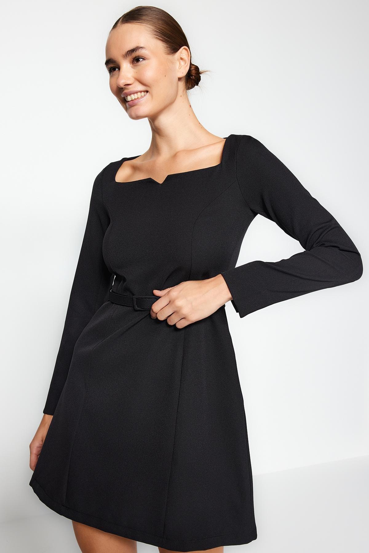 Black Mini Woven Dress, , large image number 1