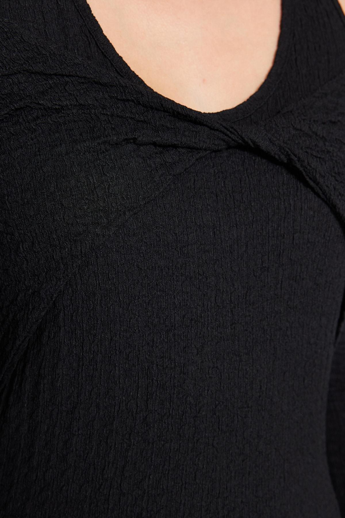 Black Textured Fitted Midi Bolero Knit Dress, , large image number 3