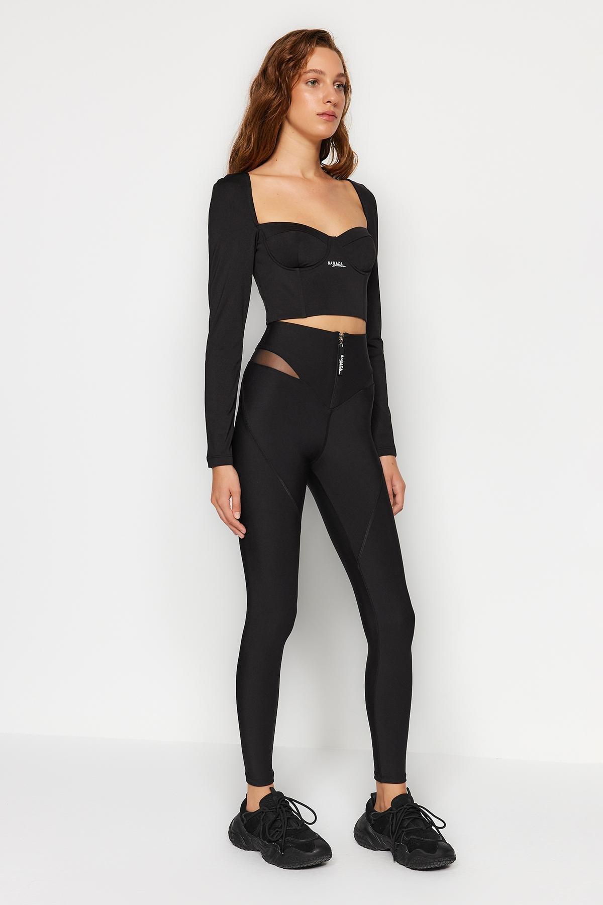 Black Wrap-Around Full Length Sports Leggings, , large image number 2