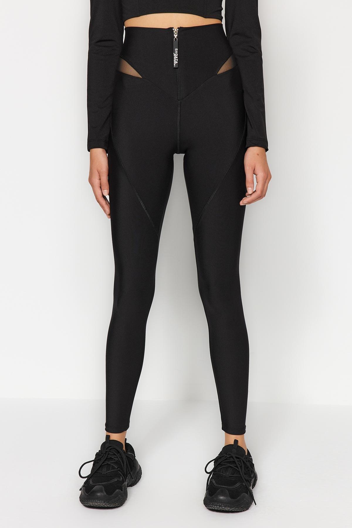 Black Wrap-Around Full Length Sports Leggings, , large image number 4