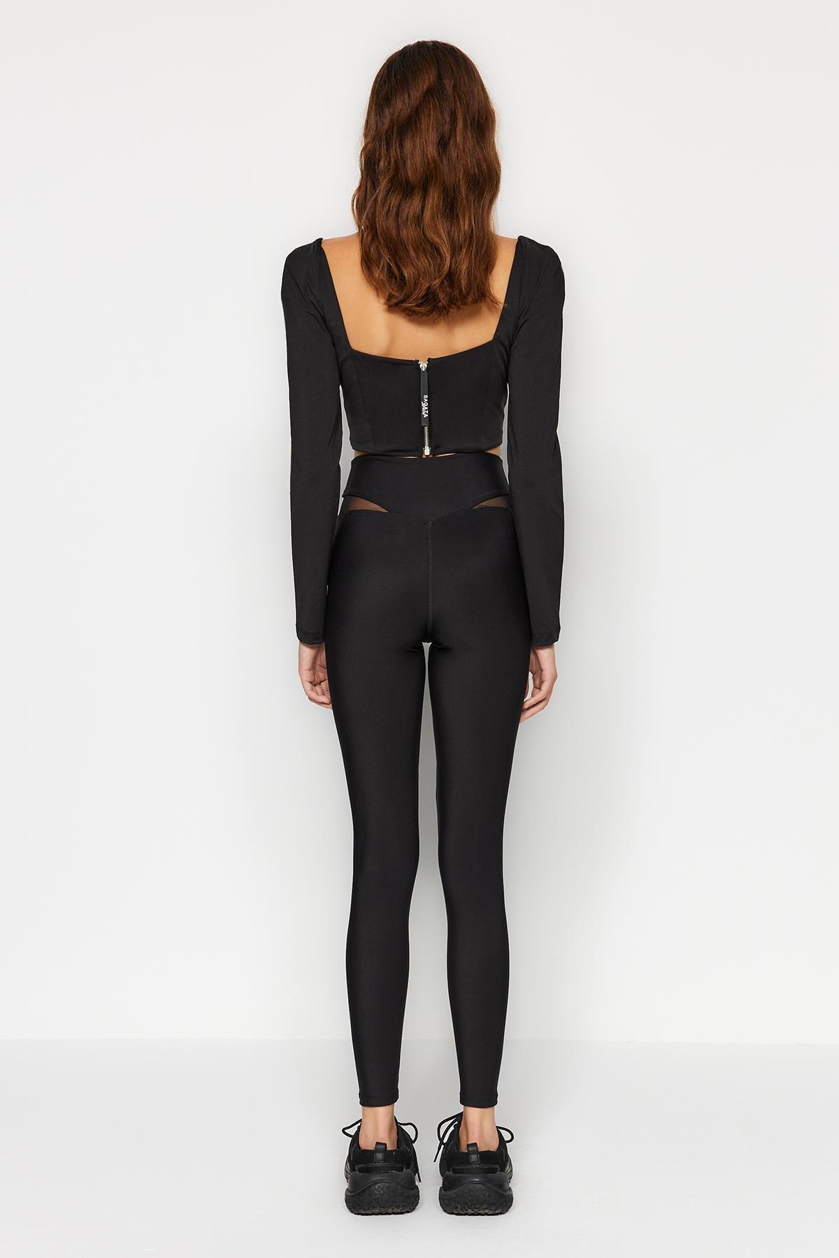 Black Wrap-Around Full Length Sports Leggings, , large image number 5