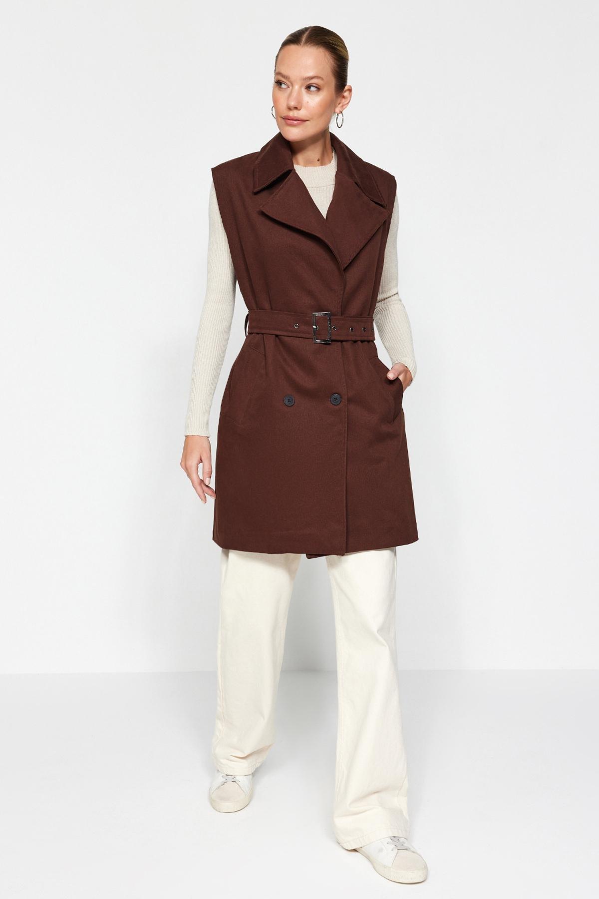 Brown Oversized Trench Coat Vest, , large image number 1