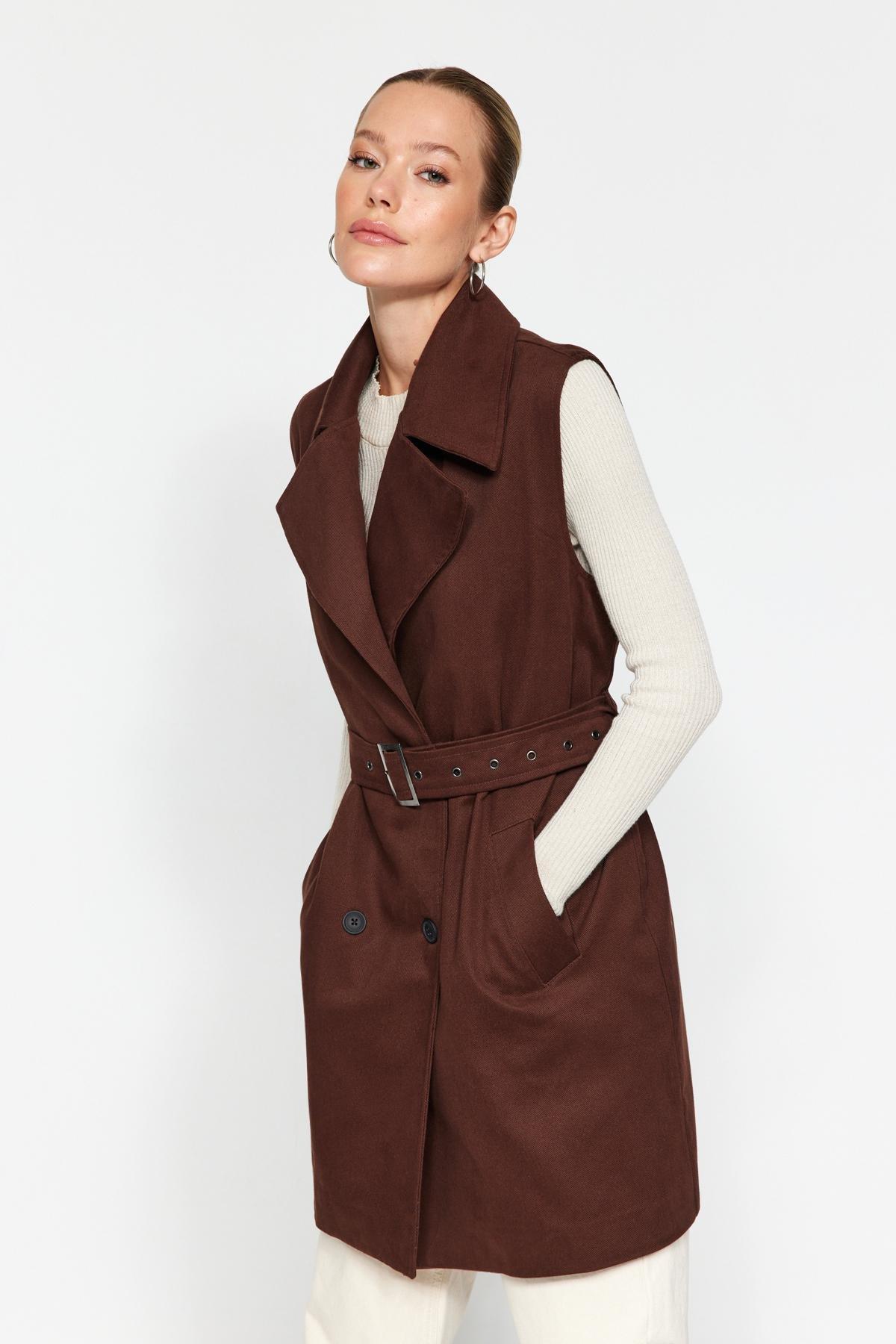 Brown Oversized Trench Coat Vest, , large image number 2