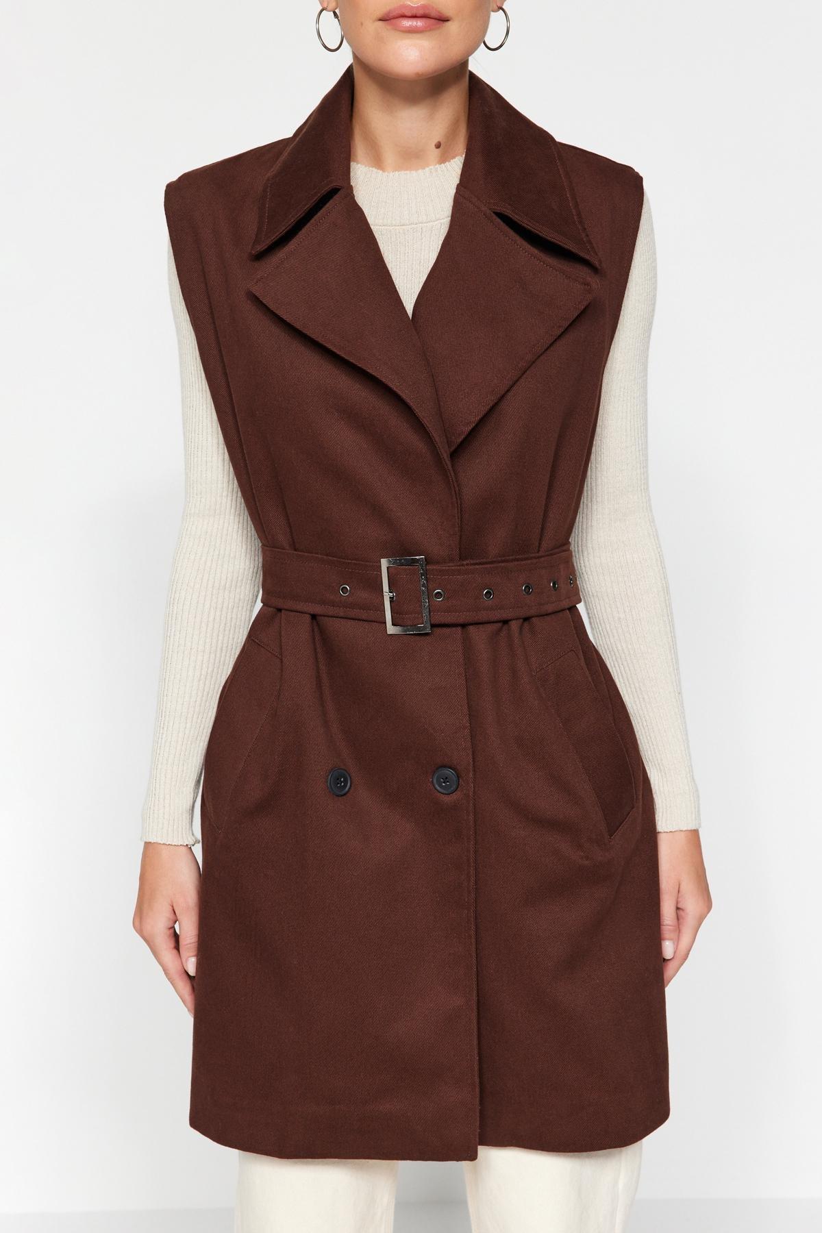 Brown Oversized Trench Coat Vest, , large image number 3