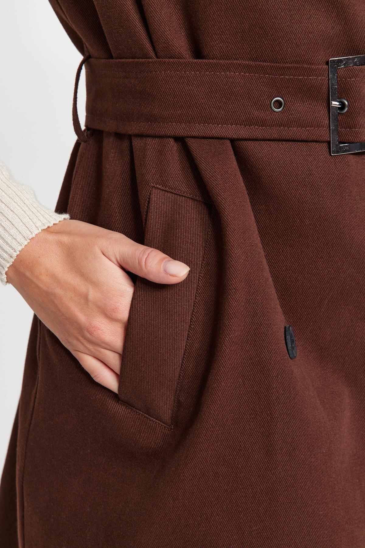 Brown Oversized Trench Coat Vest, , large image number 4
