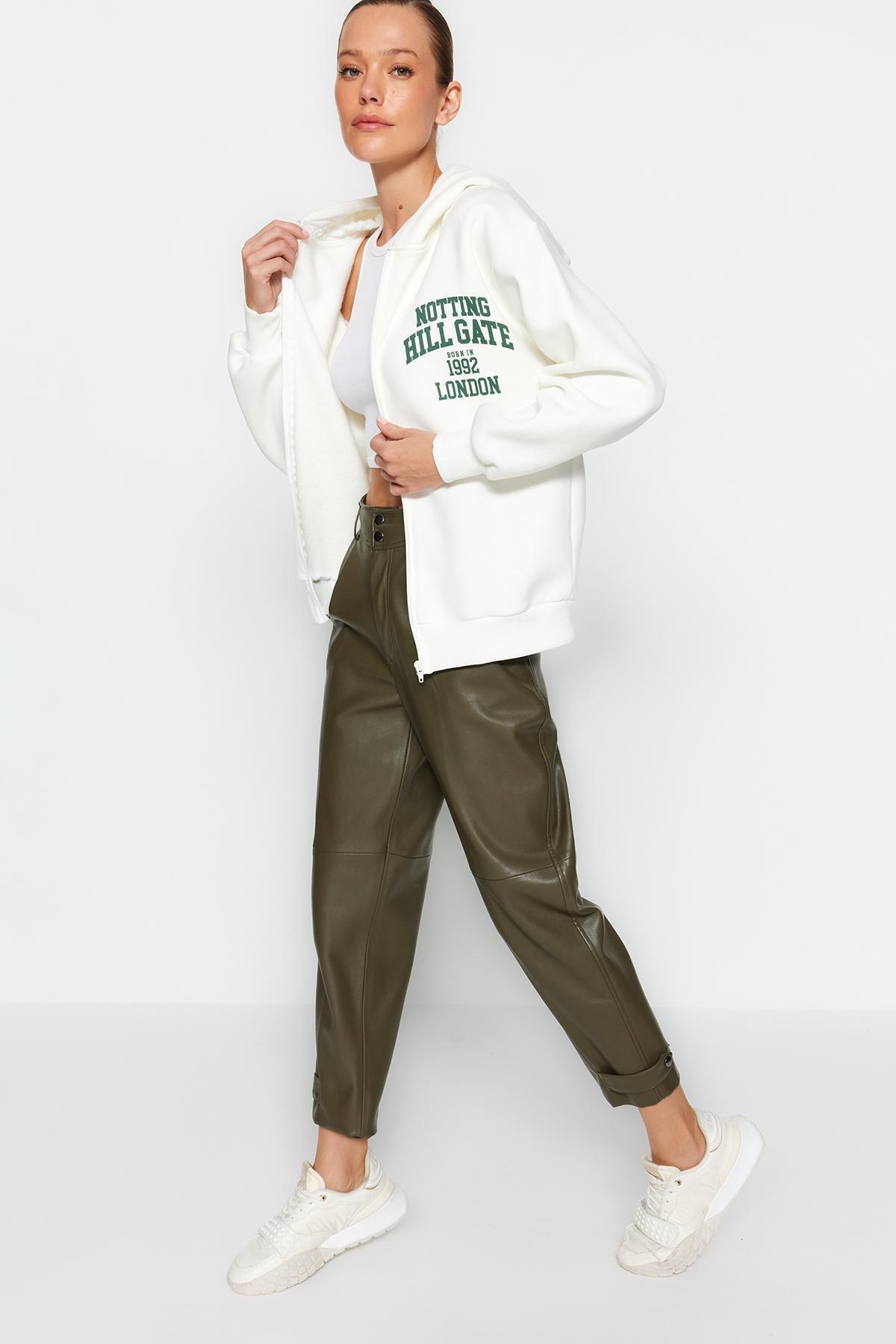 Ecru Printed Oversized Hoodie, , large image number 0