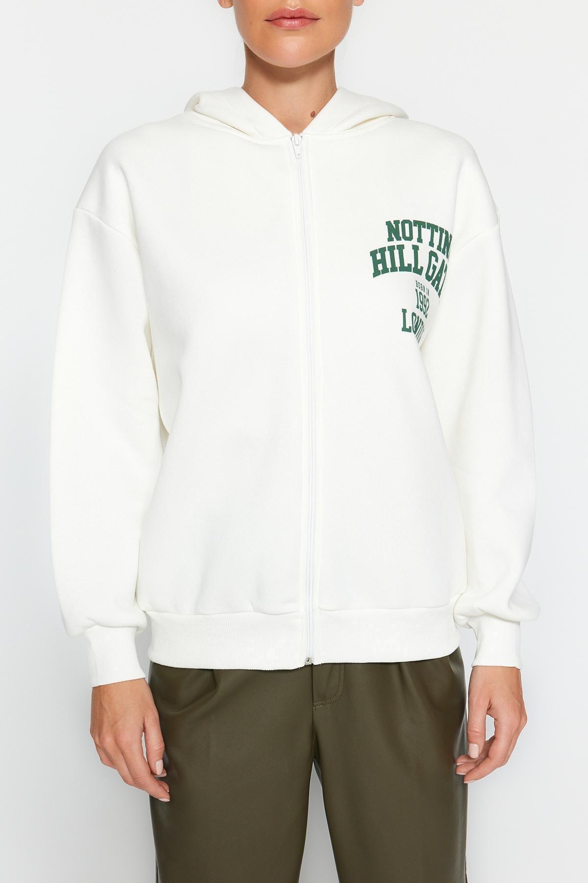 Ecru Printed Oversized Hoodie, , large image number 2