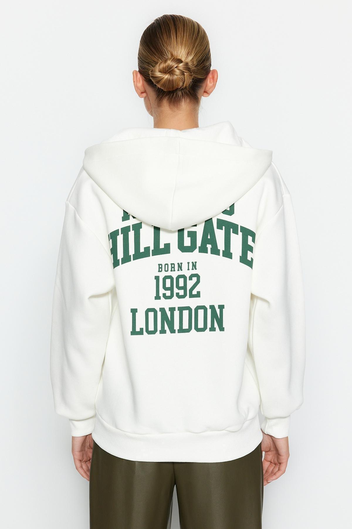 Ecru Printed Oversized Hoodie, , large image number 4