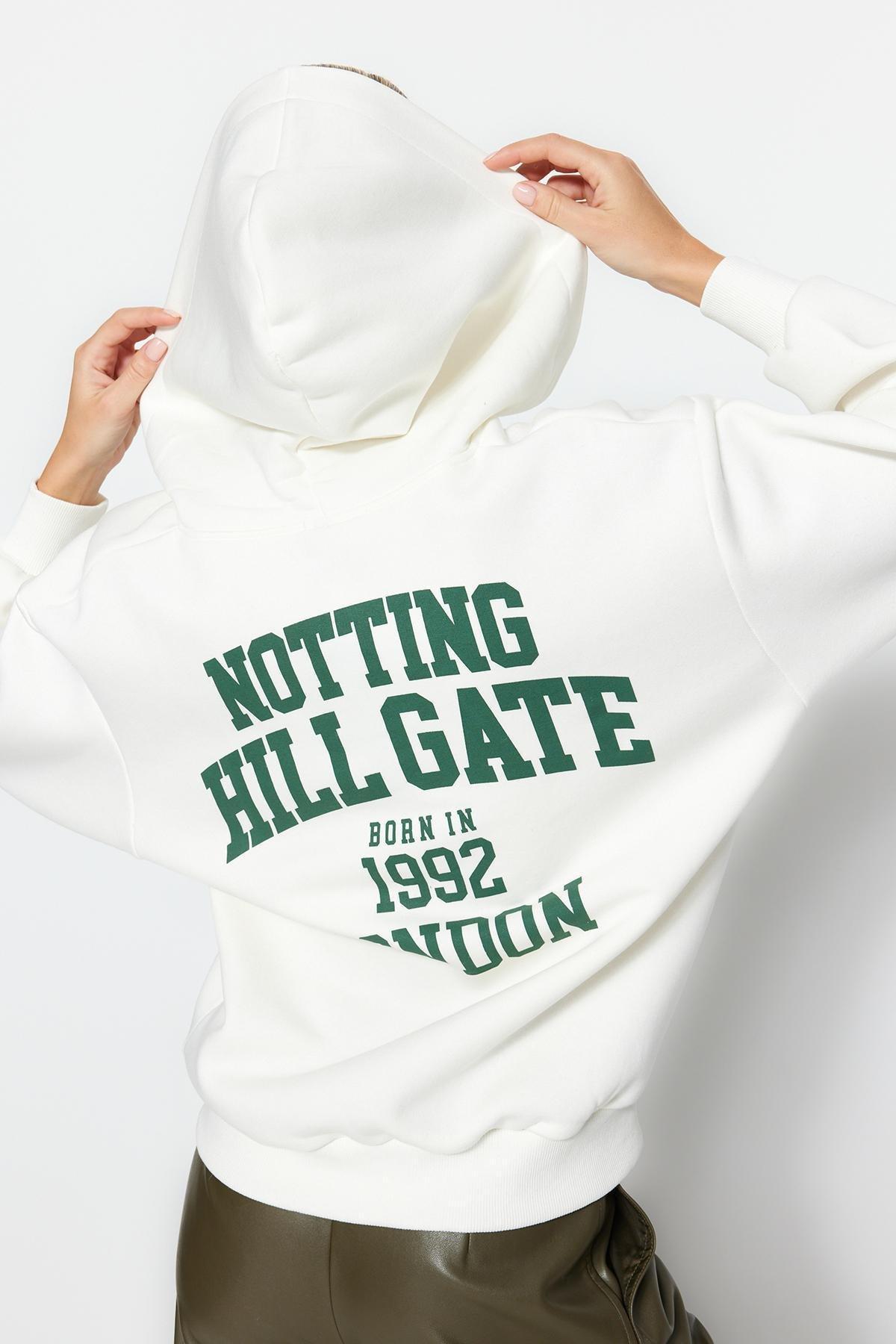 Ecru Printed Oversized Hoodie, , large image number 5
