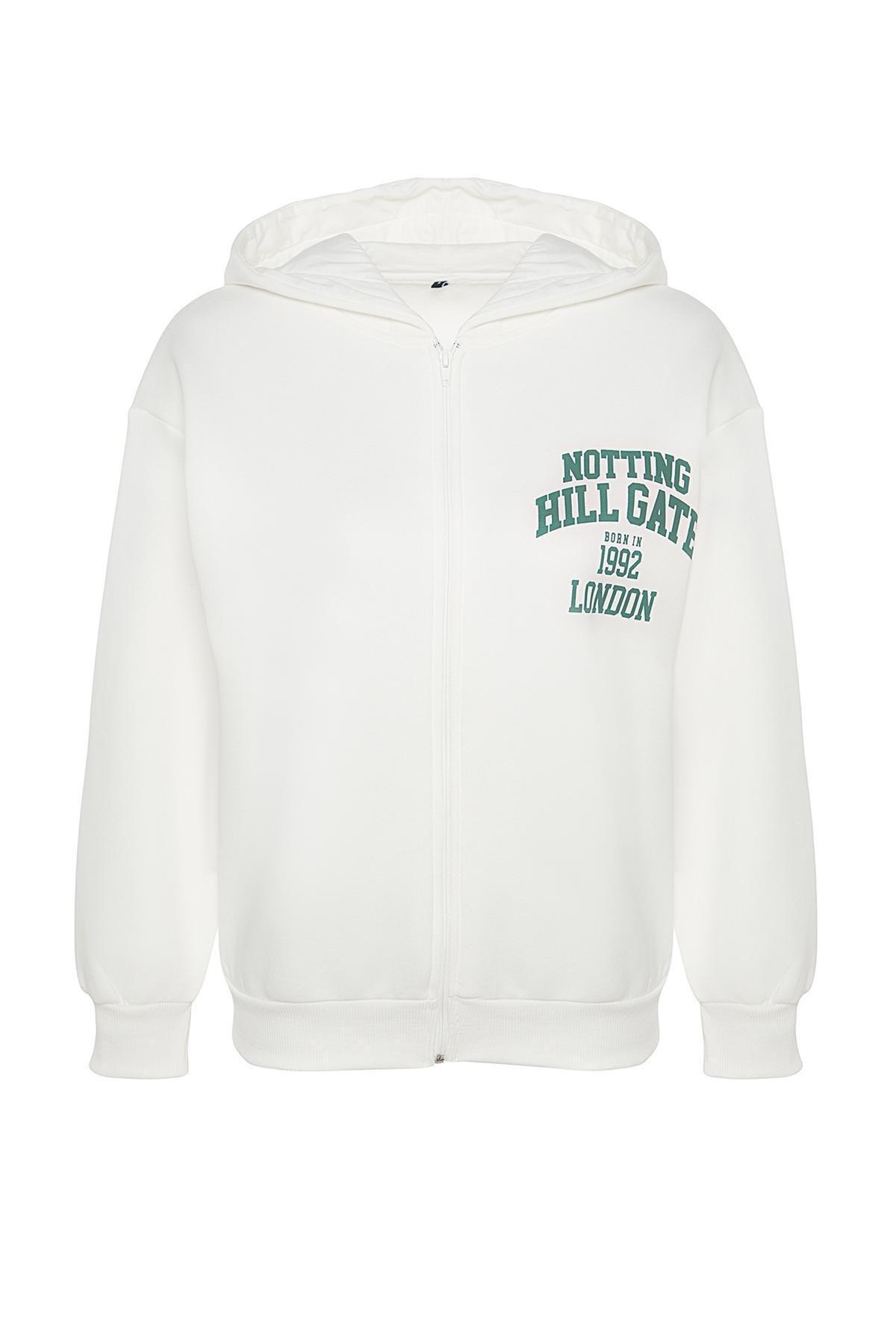 Ecru Printed Oversized Hoodie, , large image number 6