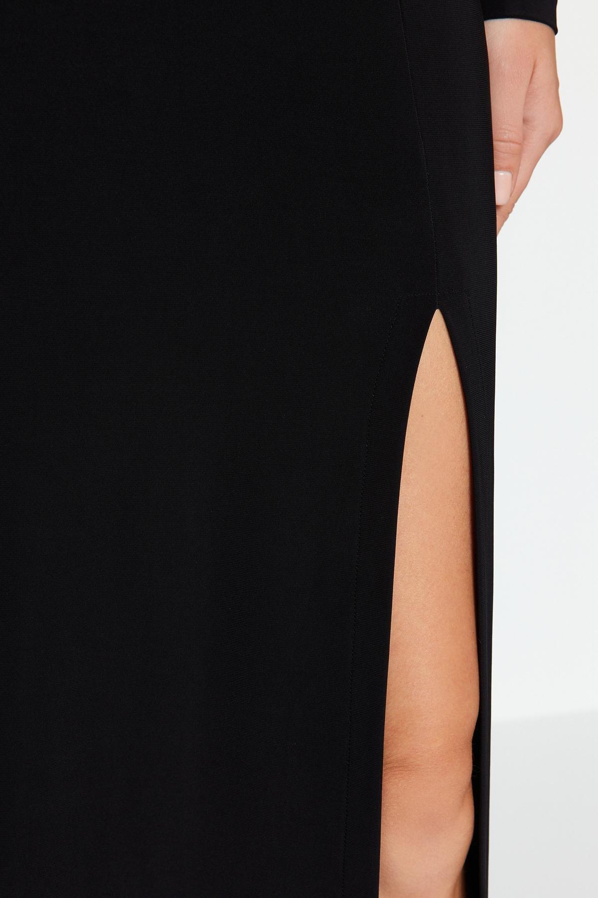 Black Boat Collar Maxi Knitted Dress, , large image number 4