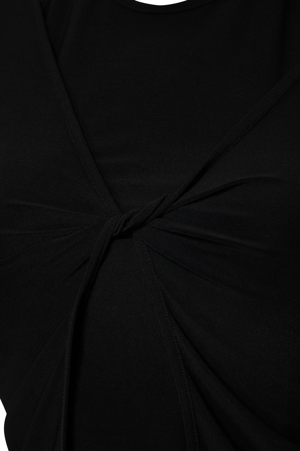 Black Elastic Knitted Fitted Blouse, BLACK, large image number 6
