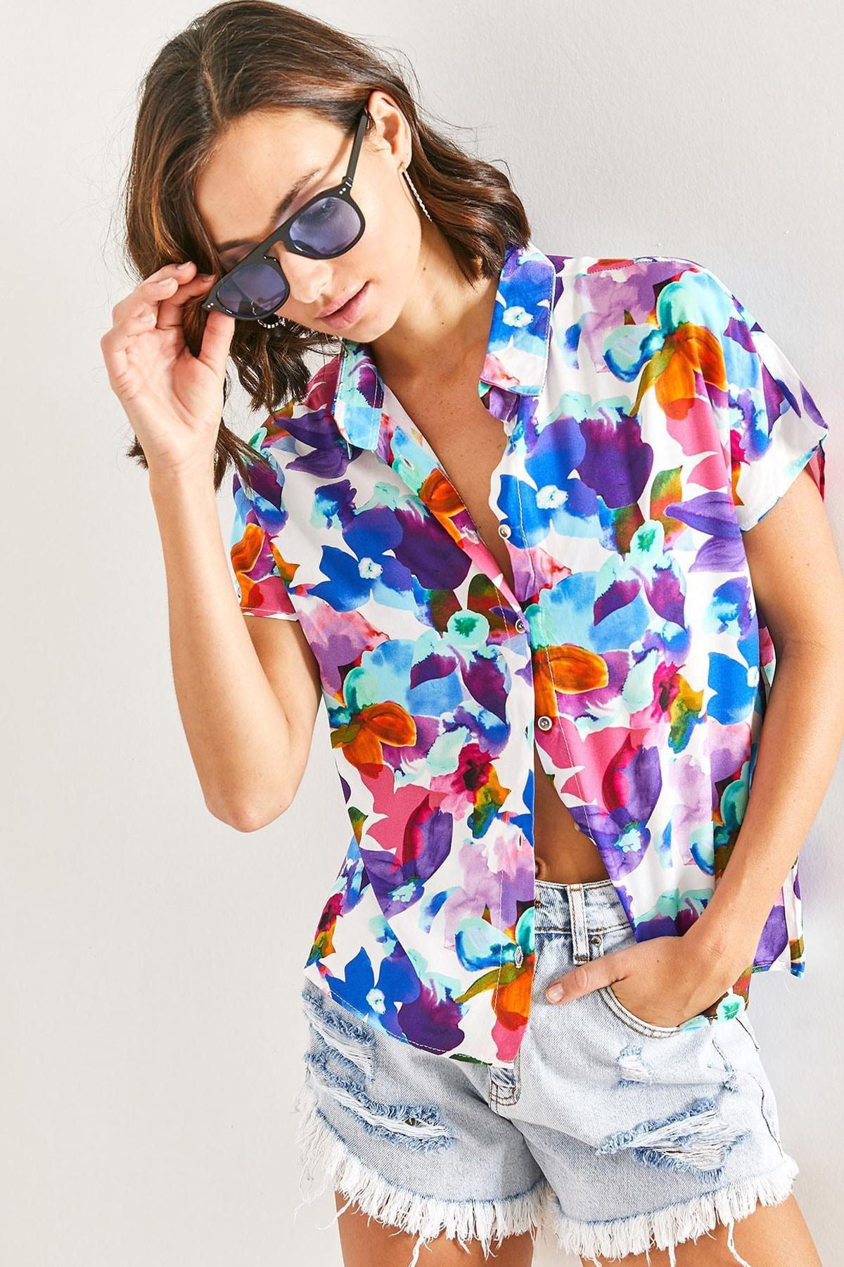 Multicolour Bat Sleeve Multi Pattern Shirt, , large image number 0