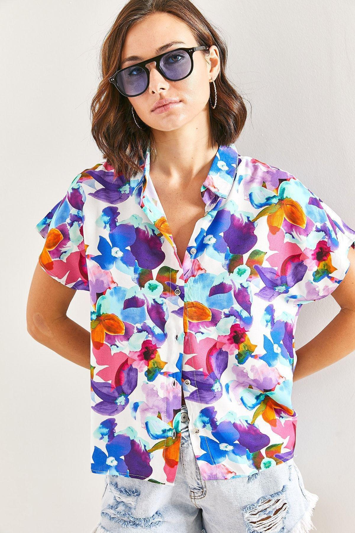 Multicolour Bat Sleeve Multi Pattern Shirt, , large image number 1