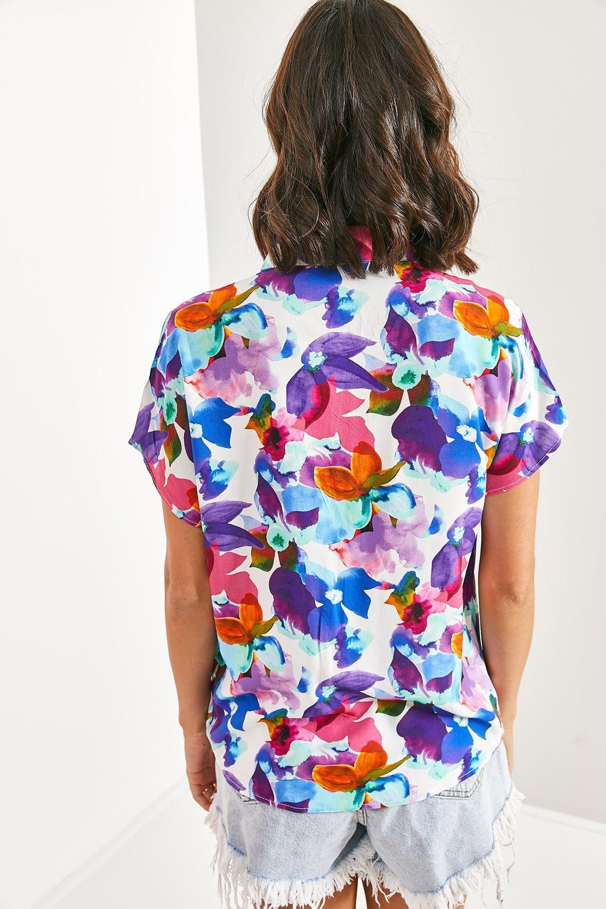 Multicolour Bat Sleeve Multi Pattern Shirt, , large image number 2