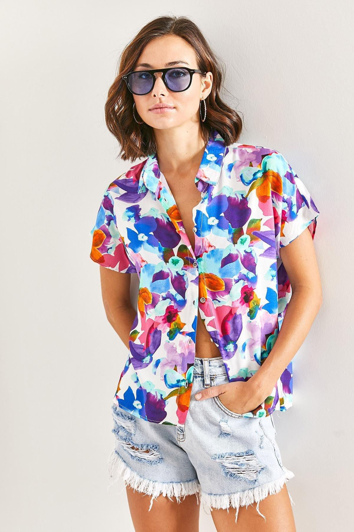 Multicolour Bat Sleeve Multi Pattern Shirt, , large image number 3