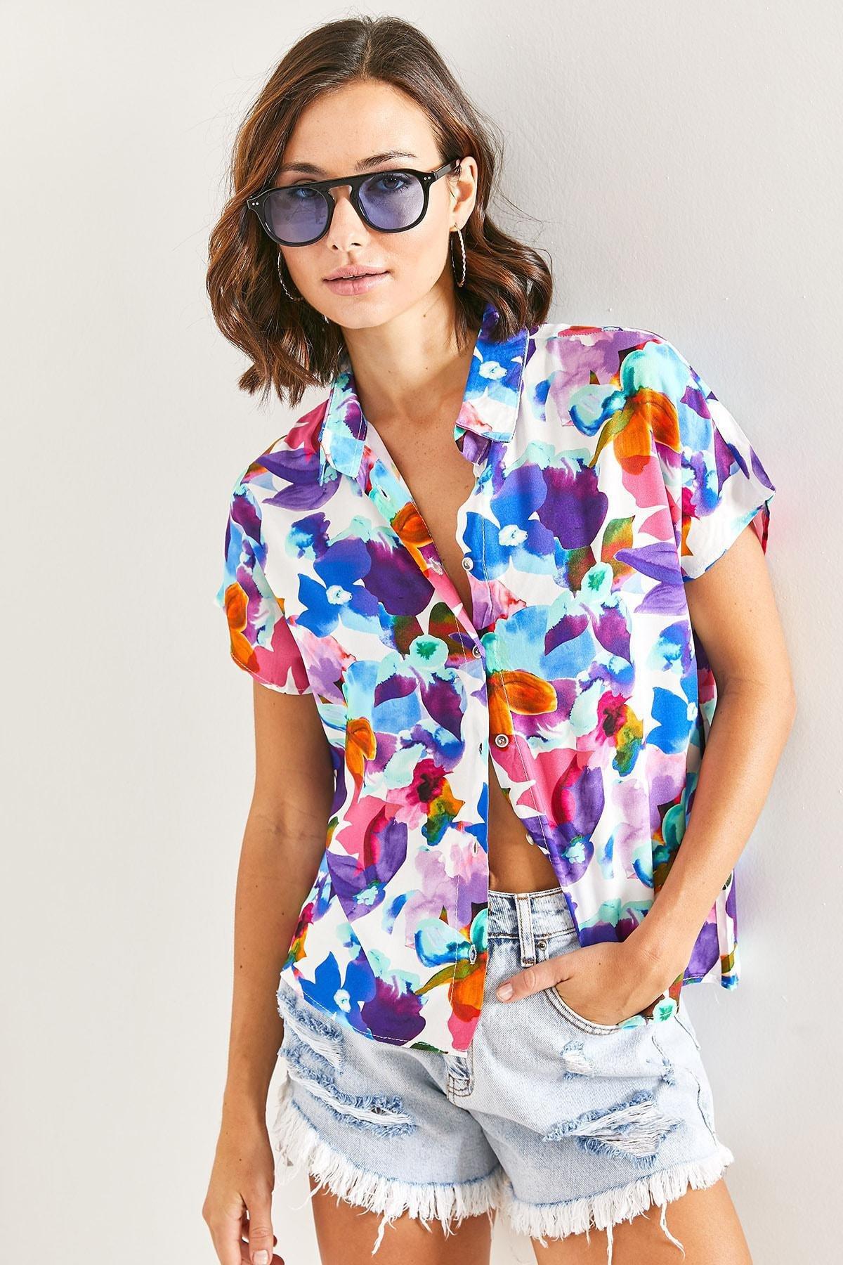 Multicolour Bat Sleeve Multi Pattern Shirt, , large image number 4