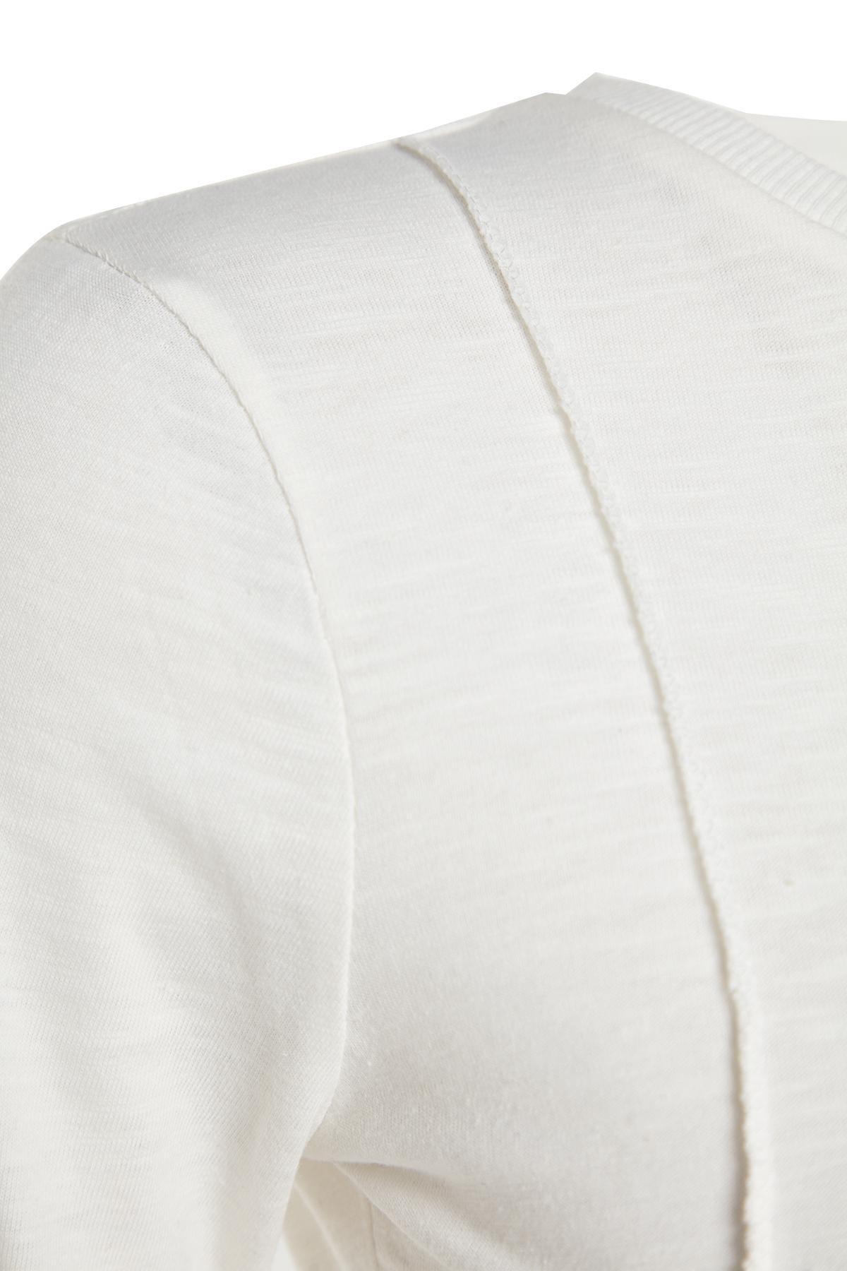 White Crew Neck Detailed Knitted T-Shirt, Ecru, large image number 6