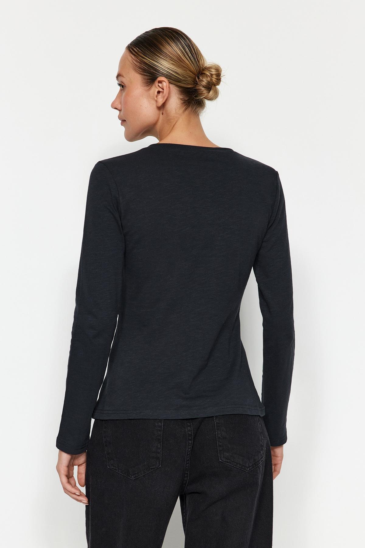Grey Crew Neck Detailed Knitted T-Shirt, , large image number 4