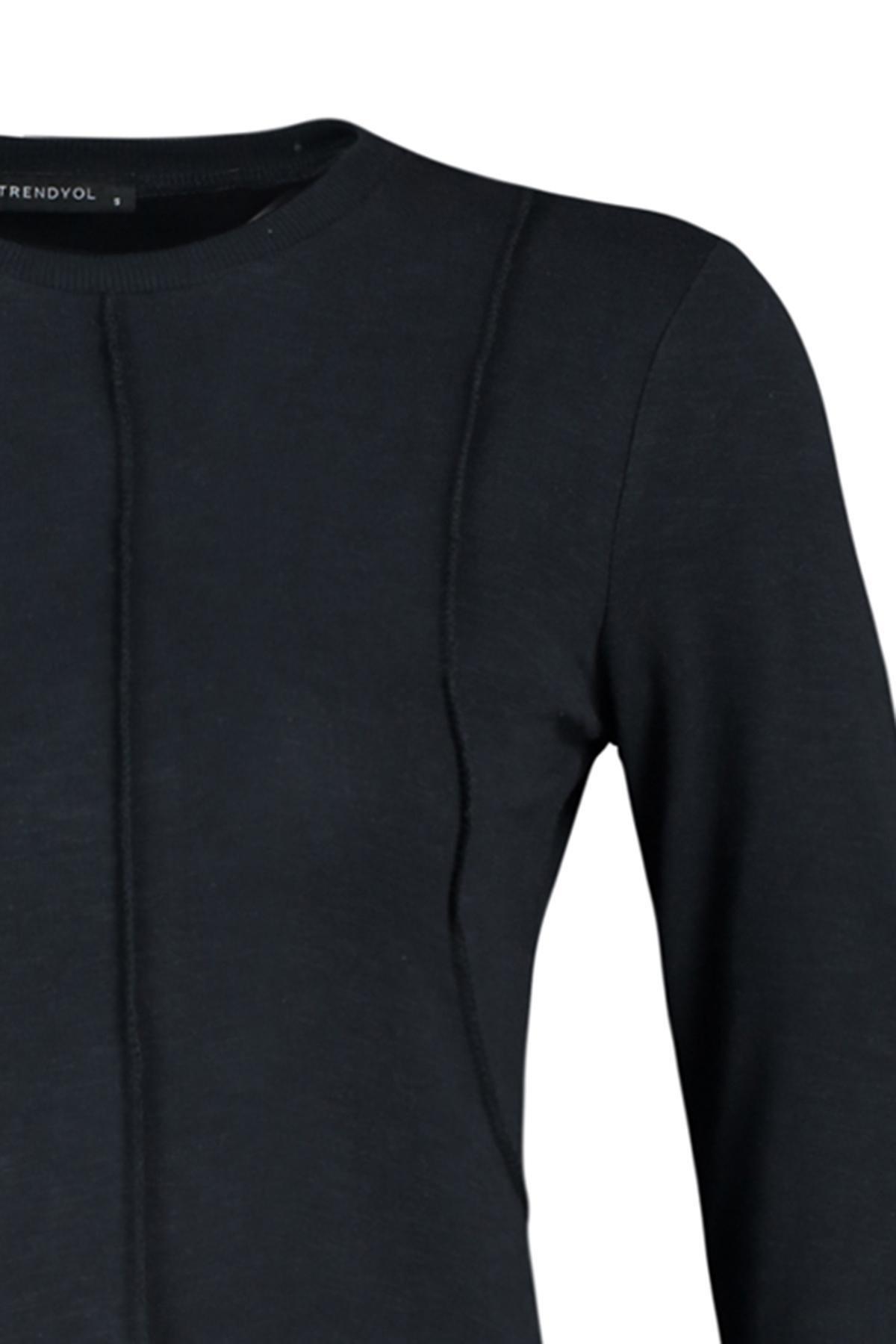 Grey Crew Neck Detailed Knitted T-Shirt, , large image number 5